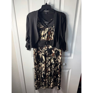 Perceptions New York Black & Brown Printed Dress Set, Size 14